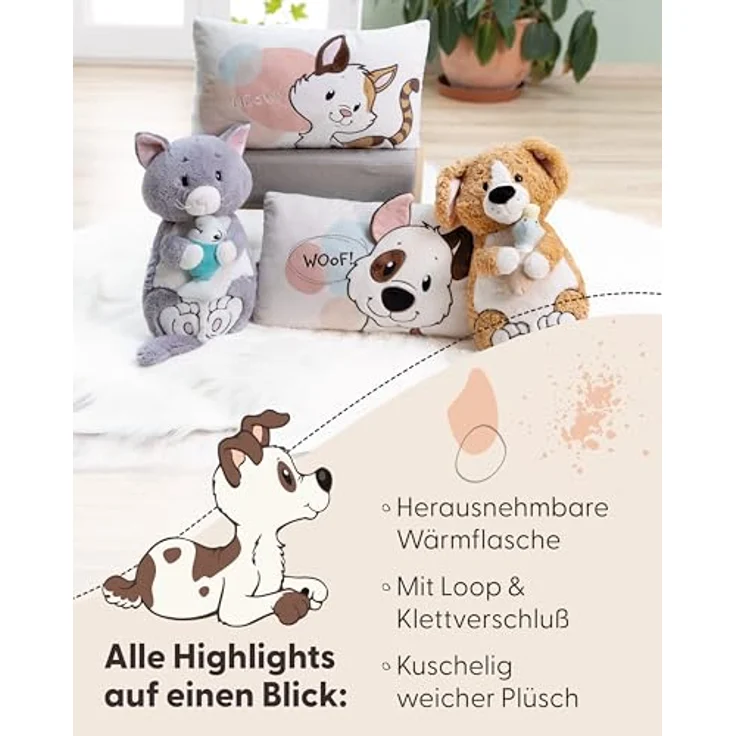Nici Wärmflasche Homies GREEN, Glückskatze mit Plüschfisch, 30 cm, Fassungsvermögen 350 ml – Bild 4