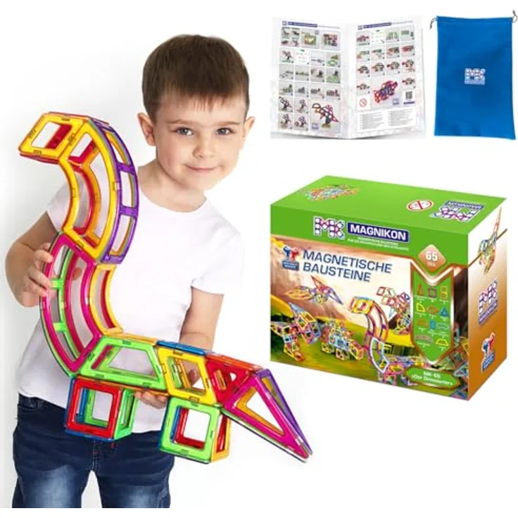 MK MAGNIKON Magnetische Bausteine Der Dinosaurier - Magnetbau-Set 65-teilig, Montessori Spielzeug ab 3 Jahre, fördernd für Kreativität und Motorik