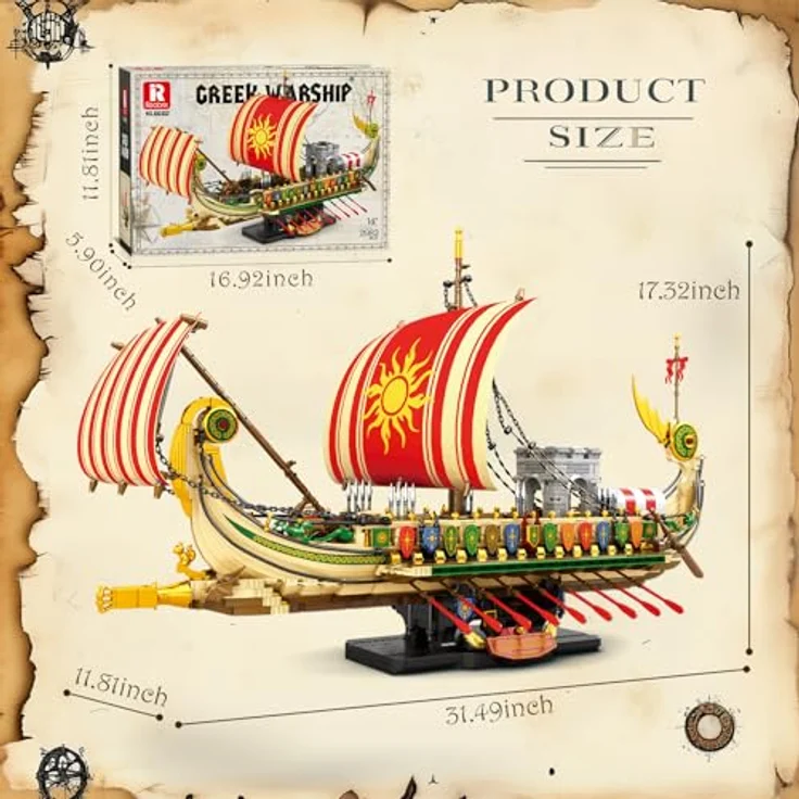 Reobrix Griechisches Piratenschiff Bausatz 66102, Militärisches antikes Kriegsschiff, 2896 Teile, bewegliche Elemente, für Erwachsene 14+ – Bild 5