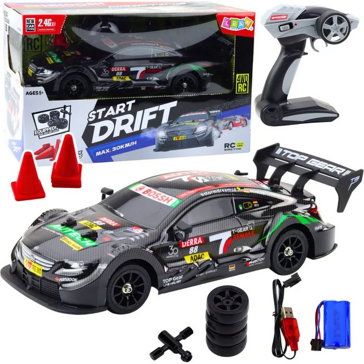Wisam RC-Auto Drift Car, Schwarz Carbon, 1:16, 30 km/h mit 4WD Allradantrieb, inkl. Akku und USB-Ladekabel