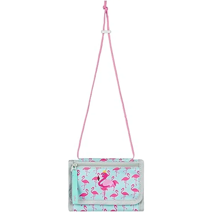 Baagl Brustbeutel Kinder - Geldbörse für Mädchen - Mini Portemonnaie mit Münzfach, rosa Flamingo Design, 14,5 x 8,5 cm – Bild 3