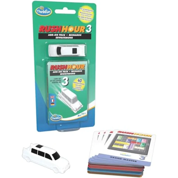 Gomazing ThinkFun - Rush Hour 3 & 4 Add-on Pack Erweiterungen Neue Aufgaben, Brettspiel förderndes strategisches Denken, 3 Sprachen, ab 8 Jahren geeignet – Bild 4