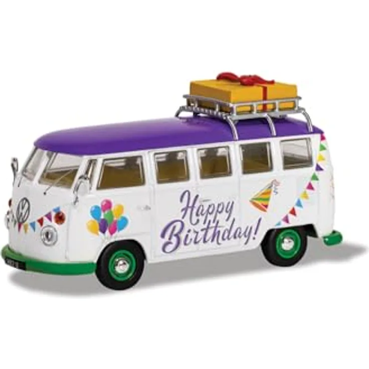 Corgi Volkswagen Campervan „Happy Birthday“, Modellfahrzeug im Maßstab 1:43, 100 mm, geeignet ab 14 Jahren