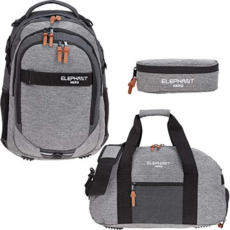 Elephant 3 Teile Set Hero Signature Schulrucksack + Sporttasche + Mäppchen 12723 (Two Tone Grey) – Bild 1