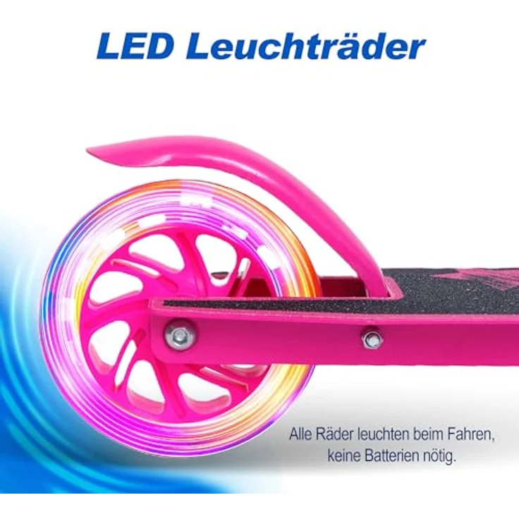 Europebazar Habib Kinderroller mit LED Rädern, klappbar und 4-fach verstellbar für Kinder von 3 bis 10 Jahren, Pink – Bild 5