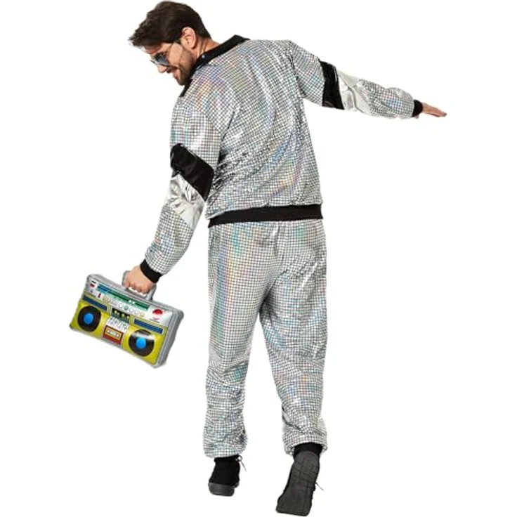 dressforfun Jogginganzug Herren Set, silberne Faschingskostüme im 80er Disco-Look, XXL, hoher Komfort, pflegeleicht, ideal für Karneval und Gruppen-Events – Bild 3