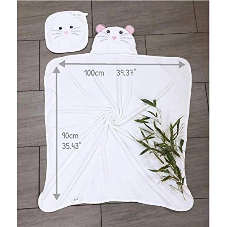 HECKBO Baby Handtuch Kapuze Maus inkl. Waschlappen, ab 0 Jahren, Neuheit: 2 Druckknöpfe, Baby Geschenk Mädchen Jungen, weiches saugfähiges Material 90x100cm Kinder Badetuch Bademantel Kapuzenhandtuch – Bild 2
