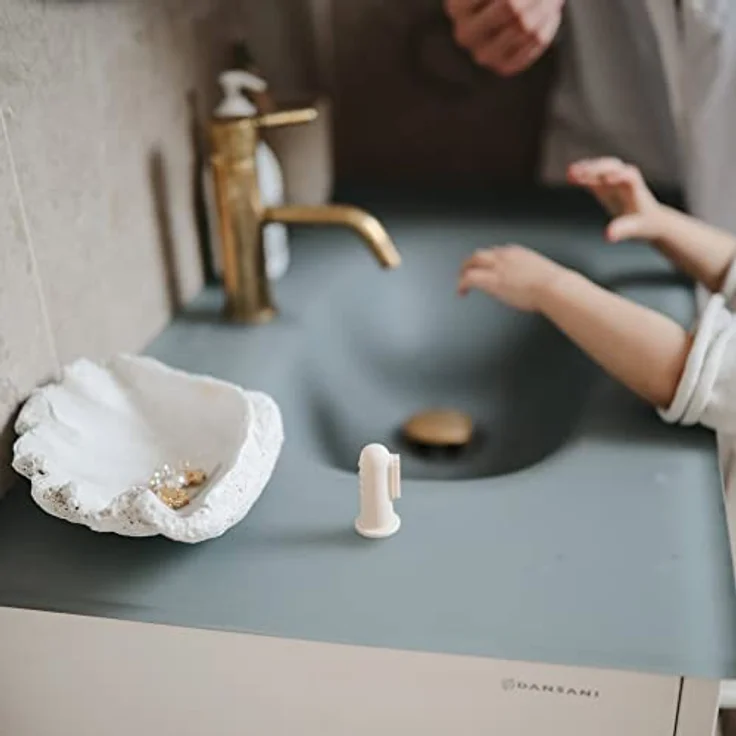 Mushie Fingerzahnbürste für Babys, 2er Packung aus lebensmittelechtem Silikon, beruhigend für Zahnfleisch, Farbe Erröten/Shifting Sand – Bild 3