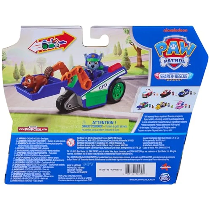 Paw Patrol PAW Search & Rescue Vehicle Rocky, Rückziehfahrzeug-Set mit 15 cm Auto und 2 Figuren, inkl. Rocky in Rescue-Uniform und Eichhörnchenfigur, für Kinder ab 3 Jahren – Bild 6