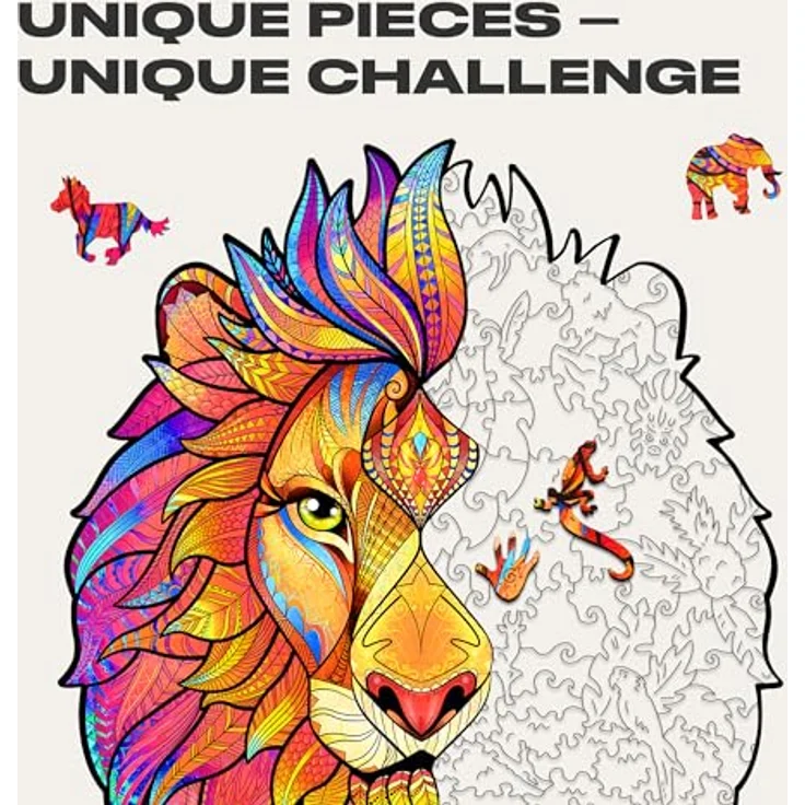 UNIDRAGON Original Holzpuzzle — Geheimnisvoller Löwe, 192 Teile, Mittel 9. 7 x 12. 5 Zoll (24 x 31 cm) Schöne Geschenkverpackung, Einzigartige Form Erwachsene und Kinder – Bild 9