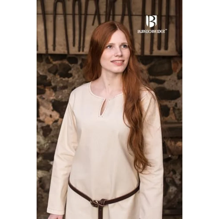 Burgschneider Unterkleid Feme, Historisches Mittelalter-Outfit aus Baumwolle, Unisex, Naturfarben, Größe L – Bild 5