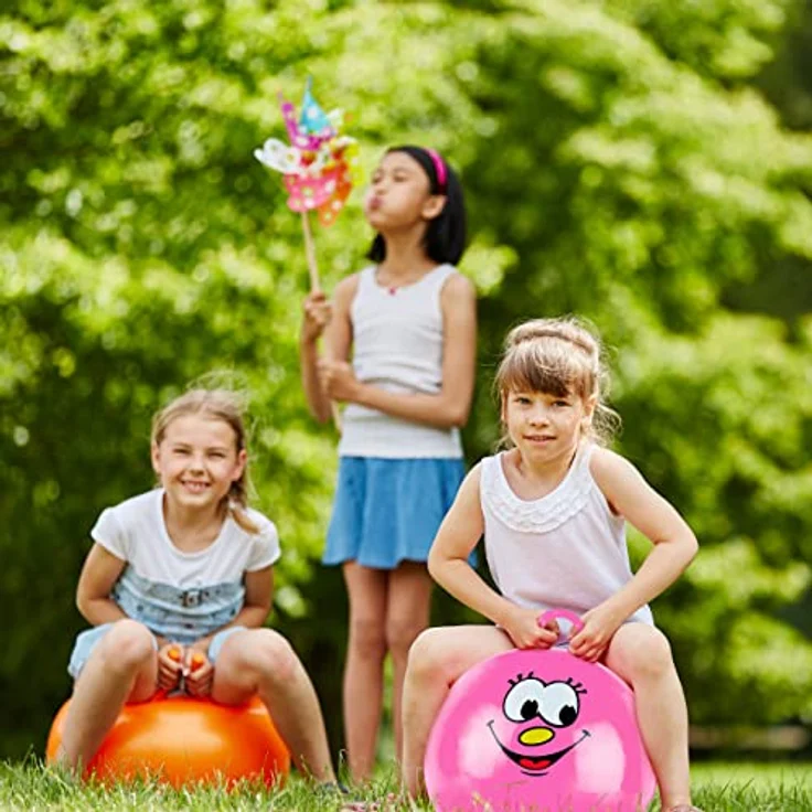 relaxdays Hüpfball für Kinder, grün, mit Griff und fröhlichem Gesicht, fördert Gleichgewicht und Muskelaufbau, max. Traglast 150 kg – Bild 3