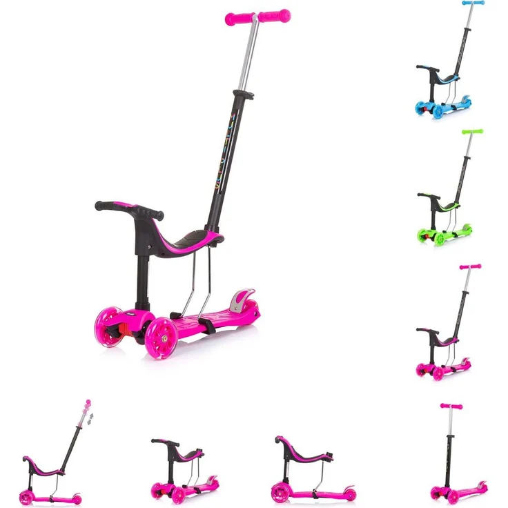 Chipolino Kinderroller 3 in 1 Multi Plus 3 Räder, Laufrad, Roller, LED-Lichter pink