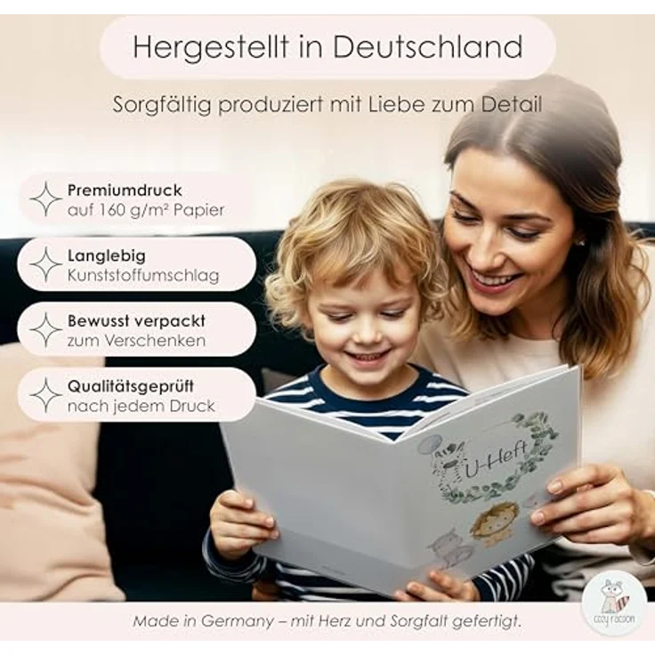 Cozy Racoon U-Heft- und Impfpasshülle ohne Personalisierung| 3- teiliges Set |Hochwertige Hülle für Untersuchungsheft und Impfpass Deines Kindes | Süße Tiere – Bild 9