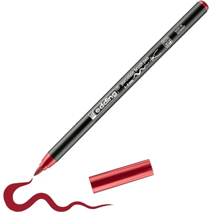 edding 4200 Porzellan Brushpen karmesin, flexibler Pinselstift für Porzellan, spülmaschinenfest bis 50°C, schnelltrocknend und korrigierbar – Bild 1