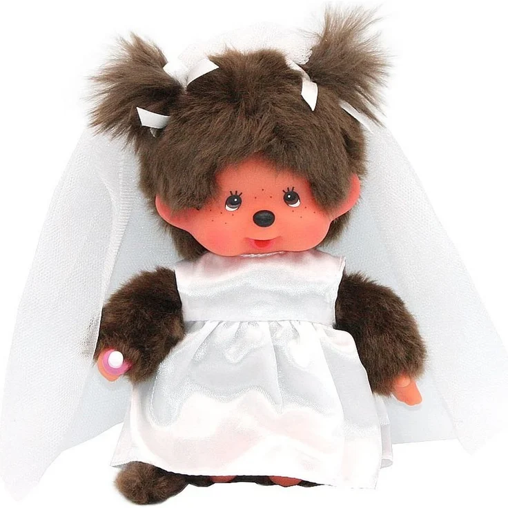 Monchhichi Plüschfigur Braut Mädchen 20 cm Monchhichi Puppe im Hochzeits-Kleid & Schleier, Sammlerstück in Brautkleid-Farbgebung – Bild 1
