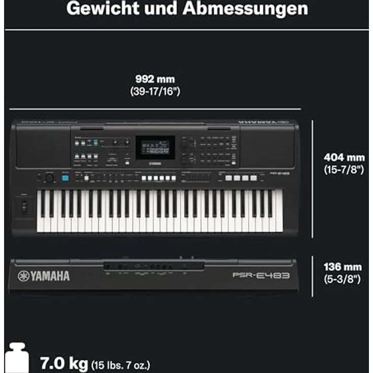 Yamaha PSR-E483, Keyboard mit 61 druckempfindlichen Tasten, 758 Instrumentenstimmen, 237 Begleitstilen, integriertem 6W Stereo-Verstärkersystem, schwarz – Bild 3
