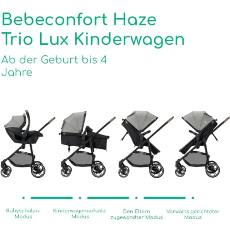 Bebeconfort Haze Trio Lux, 3-in-1 Kinderwagen Set mit i-Size Kindersitz, 2-in-1 Sitzeinheit, kompakt klappbar, Tinted Grey – Bild 2
