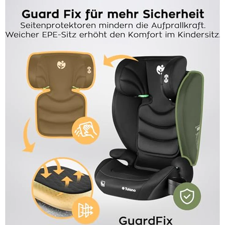 Tulano Joy 20, Kindersitz Schwarz mit ECE R129/03 i-Size Zulassung, 13-fach verstellbare Kopfstütze und Getränkehalter – Bild 3
