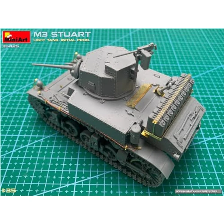 Other 1:35 M3 Stuart leichter Panzer, Modellfahrzeug mit beweglichen Kettengliedern und Decals für vier Varianten – Bild 11