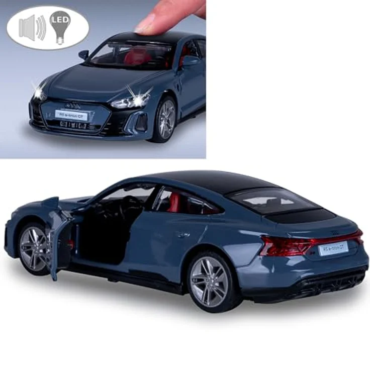 JAMARA 402606 Audi RS e-tron GT, Diecast 1:36 Modellauto mit LED-Lichtern, manuell öffnenden Türen und Motorsound, inklusive Knopfzellen, Spielzeug für Kinder – Bild 5