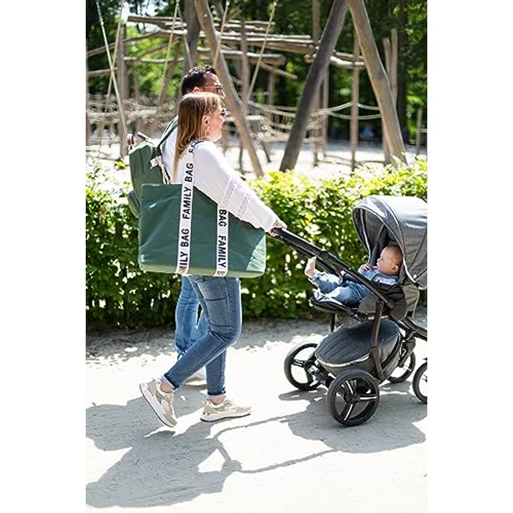CHILDHOME, Family Bag, Wickeltasche, Reise-/Wochenendtasche, großes Fassungsvermögen, abnehmbare Tasche inklusive, Grün, Signature Collection – Bild 4