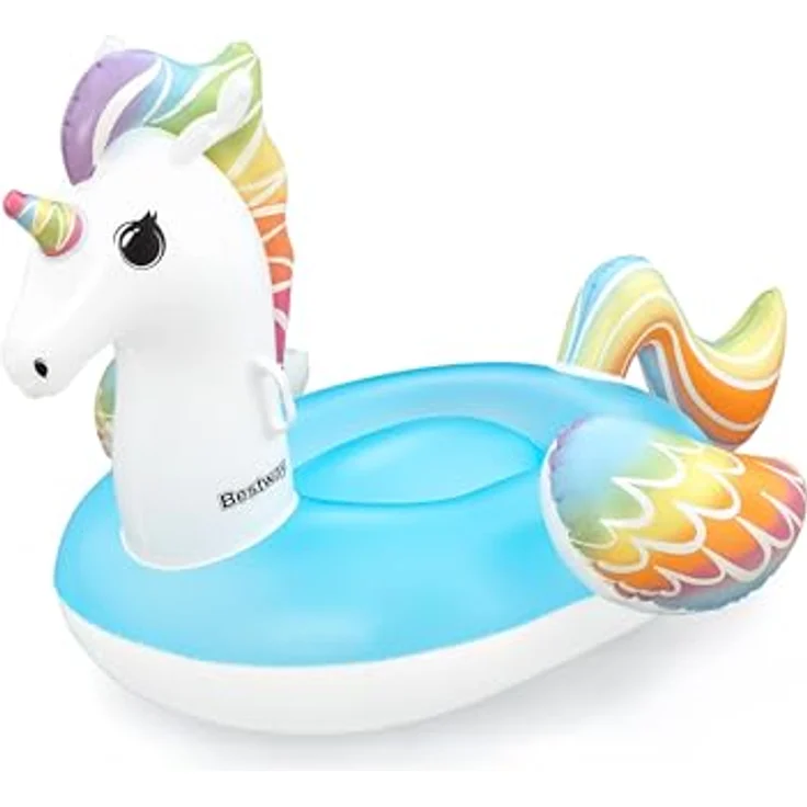 Bestway Schwimmtier Fantasy Unicorn 155 x 119 cm, aufblasbar im bunten Regenbogen-Design mit robusten Haltegriffen, geeignet für Kinder ab 3 Jahren – Bild 1