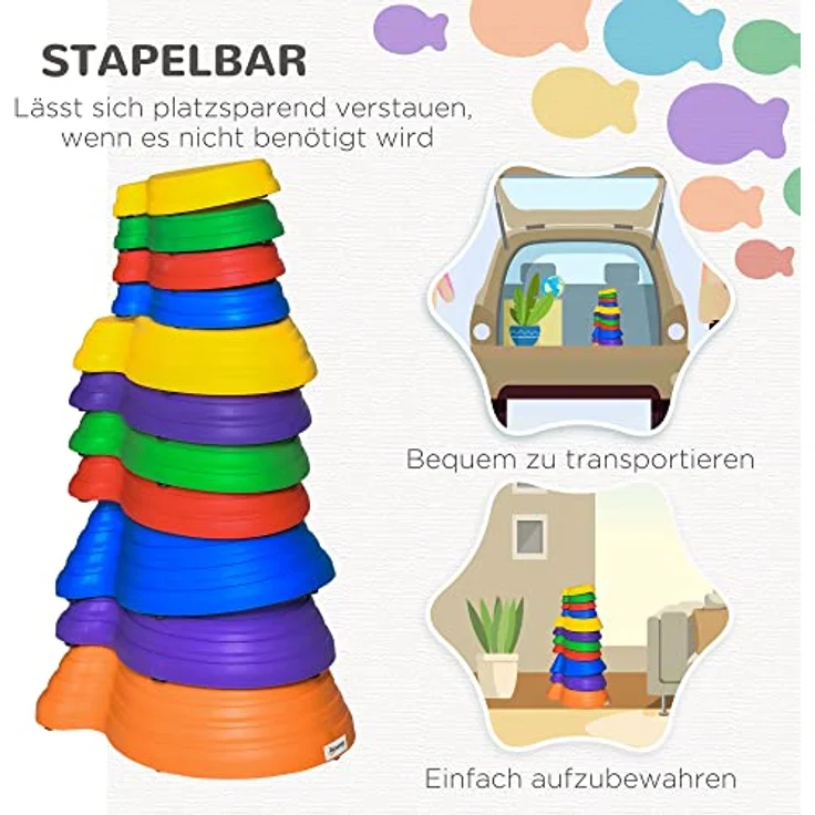 Outsunny Stapelspielzeug Balance-Steine 11-tlg, belastbar bis 100 kg, Rutschfest, Mehrfarbig – Bild 5