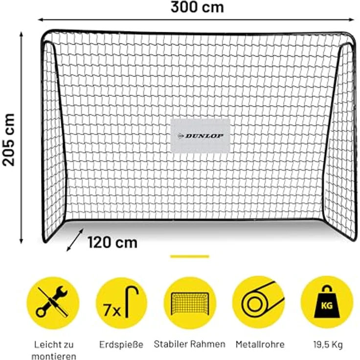 DUNLOP Fußballtor - Fussballtor 300 x 205 x 120 cm - Metall, Schwarz - Für Garten Kinder und Erwachsene, Innen und Außen - Einfache Montage – Bild 2