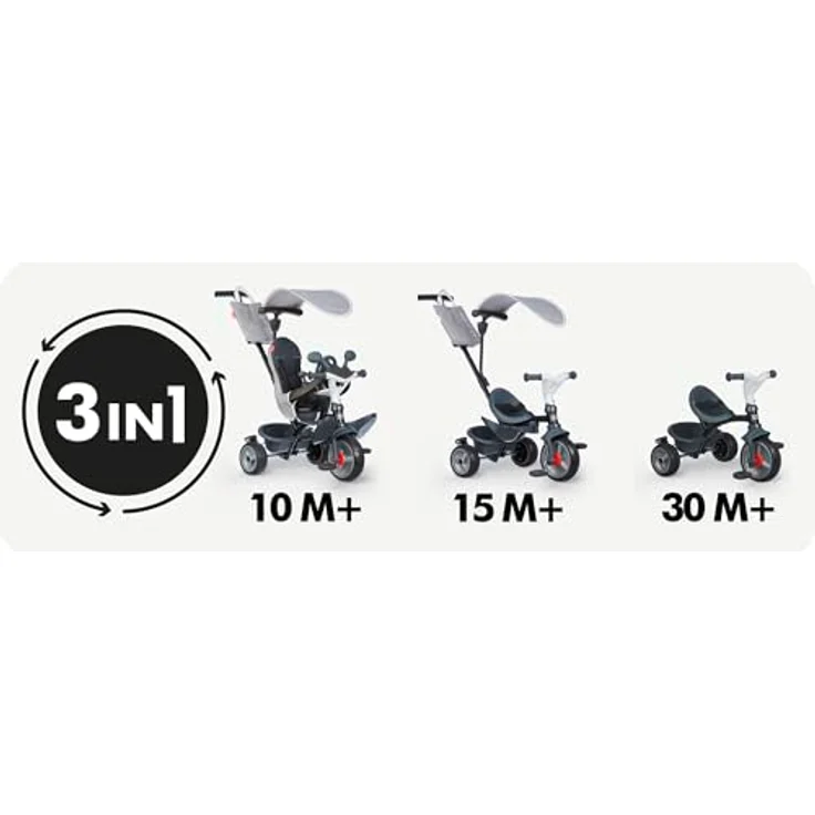 Smoby Baby Driver Tricycle Grey, Buggy und Dreirad in einem, innovatives Lenksystem, Sicherheitsausstattung abnehmbar – Bild 3