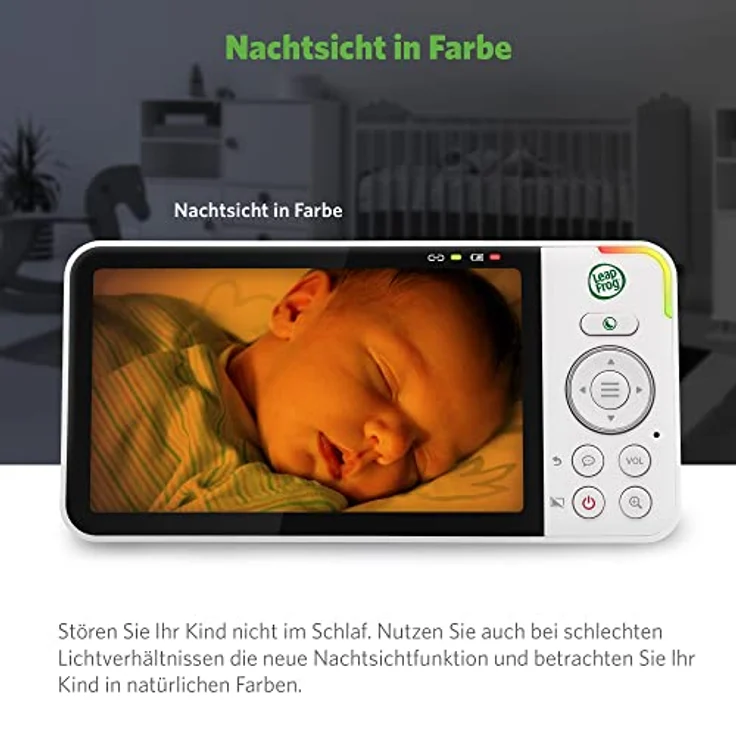 LeapFrog LF915HD Babyphone mit Kamera, Babyfon mit Kamera 5-Zoll, Video Baby Monitor, Audio Babyphone mit Zoom, Gegensprech, Nachtsicht, Nachtlicht, Temperatur/Feuchtigkeitssensor, Weitwinkelobjektiv – Bild 5