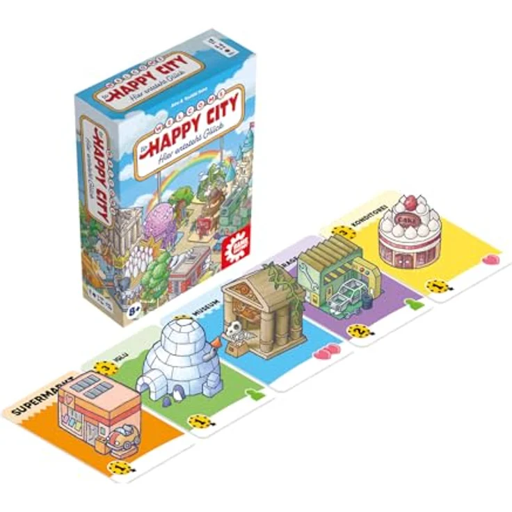 Game Factory 646084 Happy City, Legespiel ab 8 Jahren, Familienspiel für 2-5 Spieler, Kartenspiel, Stadtbau – Bild 5