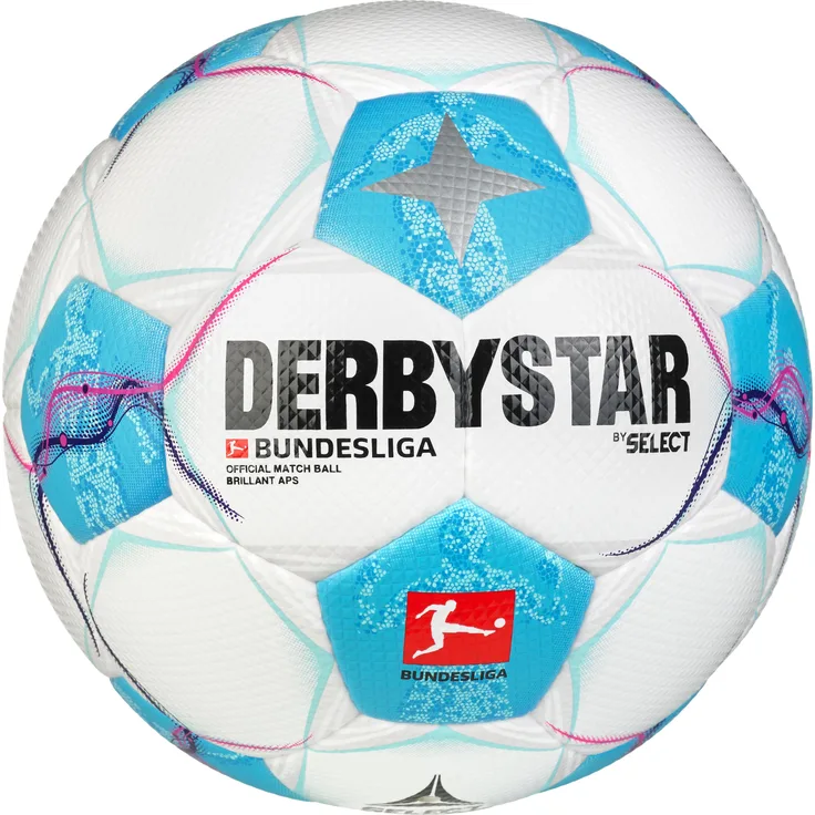 Derbystar Fußball Bundesliga Brillant APS 2024/2025, Aerodynamisch, weich, präzise - Weiß-Hellblau-Schwarz-Pink