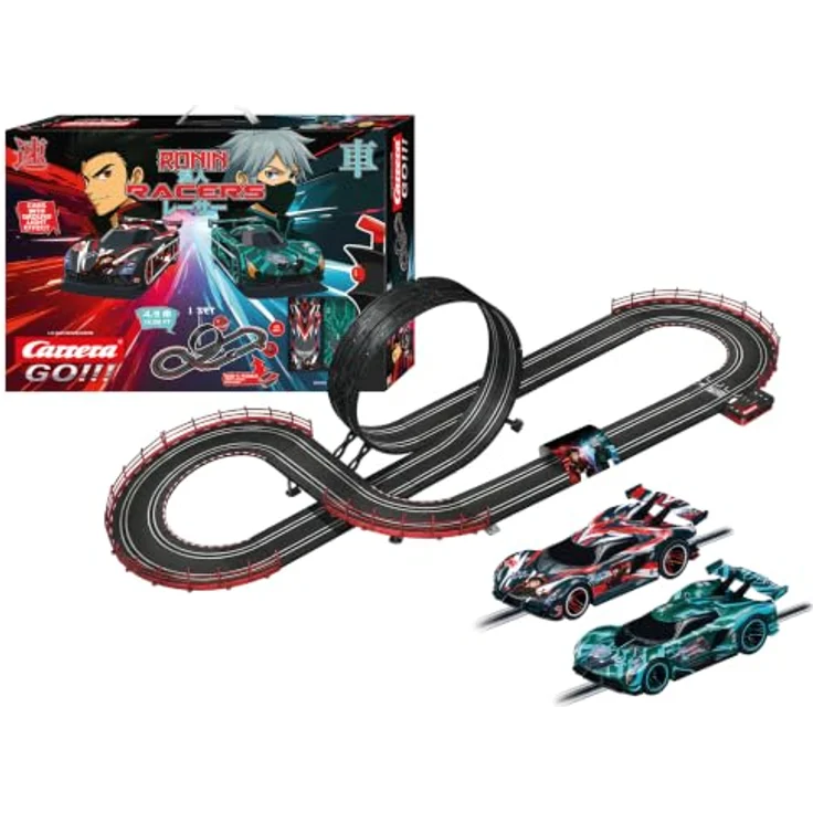 Carrera GO!!! Ronin Racers Start-Set, Rennbahn mit 4,9 m Streckenlänge, elektronischem Rundenzähler und spektakulärem Unterbodenlicht – Bild 1