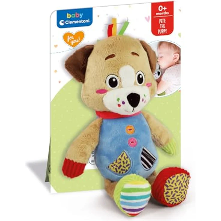 Clementoni Plüschtier Hund Pete The Puppy für Neugeborene, Baby for You, maschinenwaschbar, 17905 - Spielzeug für die erste Kindheit, bunte Muster, 100% Polyester, weiches Plüschtier – Bild 2