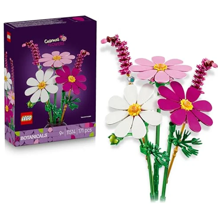 LEGO Botanicals Kosmeen 11514, Künstlicher Blumenstrauß mit 3 Kosmeen in weiß, rosa und violett & 2 Lampenputzergras Stielen, DIY Kunstblumen Deko für Kinderzimmer, ab 9 Jahren, Geburtstagsgeschenk für Mädchen & Erwachsene – Bild 1