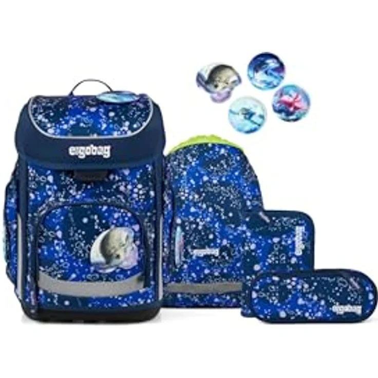 ergobag cubo Set ergonomischer Schulranzen 5-teilig, ideal für die 1. Klasse, individuell anpassbares Tragesystem, reflektierend, aus 27,7 recycelten PET-Flaschen – Bild 1
