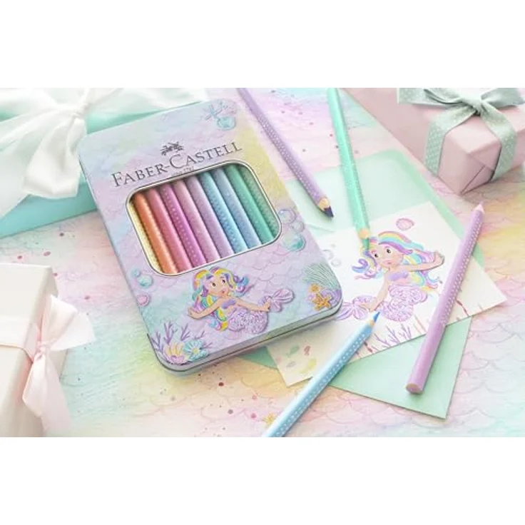 Faber-Castell Sparkle Pastell Buntstifte, 10er Set im Metalletui mit funkelndem Effekt und ergonomischer Dreikantform – Bild 7