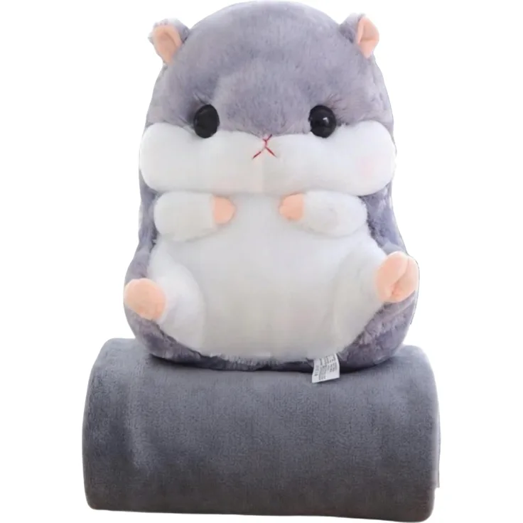 Kruzzel 3-in-1 Hamsterdecke, Plüschtier mit Kissen und Decke, grau/weiß, für Kinder ab 3 Jahren, maschinenwaschbar