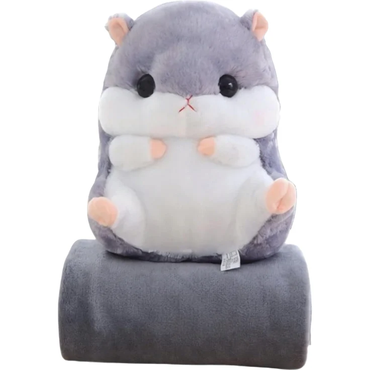 Kruzzel 3-in-1 Hamsterdecke, Plüschtier mit Kissen und Decke, grau/weiß, für Kinder ab 3 Jahren, maschinenwaschbar