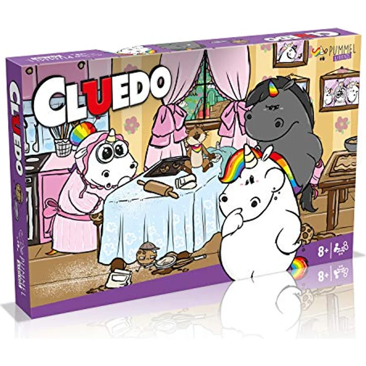 Winning Moves Cluedo Pummeleinhorn Brettspiel, Gesellschaftsspiel mit 6 Spielfiguren und 13 Fragezeichenkarten – Bild 1