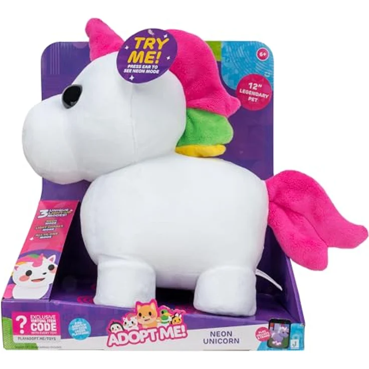 Adopt Me! AME0011-30 cm Leucht Plüsch - Einhorn, offizielles Plüsch mit exklusivem Spielcode, Neon Unicorn, 3 Leucht Modi, virtueller Item Code – Bild 2