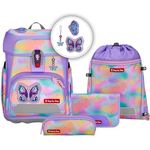 Step by Step Cloud Flash „Butterfly Luna“ Schulranzen-Set, 5-teilig, rosa, ergonomisch mit Reflektoren, höhenverstellbar, 19L, inkl. Schulranzen, Schlampermäppchen, Sportbeutel und bestücktem Mäppchen.