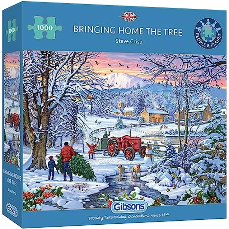 Gibsons Bringing Home The Tree 1000 Teile Weihnachts-Puzzle, nachhaltiges Puzzle aus 100% recyceltem Karton, perfektes Geschenk für Erwachsene