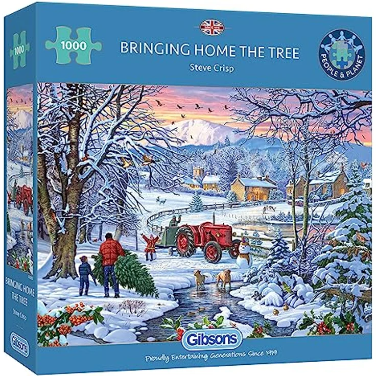 Gibsons Bringing Home The Tree 1000 Teile Weihnachts-Puzzle, nachhaltiges Puzzle aus 100% recyceltem Karton, perfektes Geschenk für Erwachsene – Bild 1