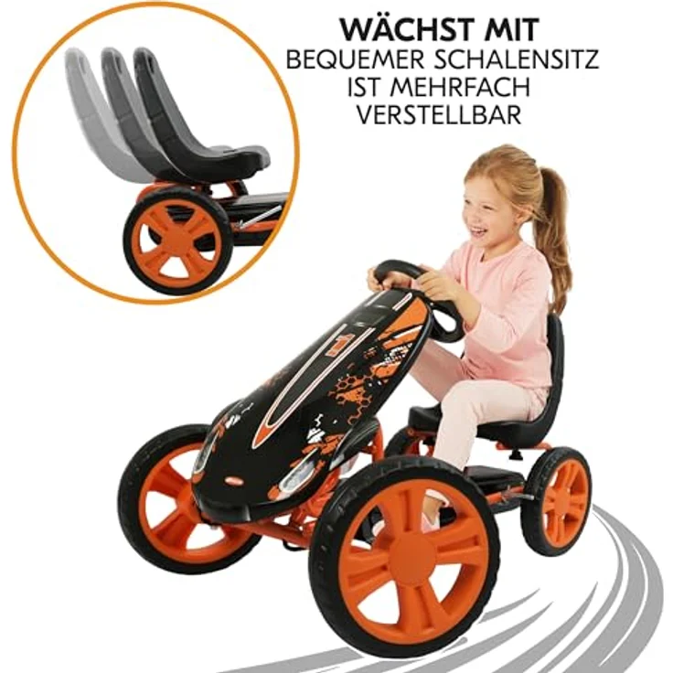 Hauck Gokart & Tretauto Speedster, verstellbarer Schalensitz für 4-8 Jahre, orange, max. 50 kg Belastbarkeit, große Räder für jedes Gelände – Bild 4