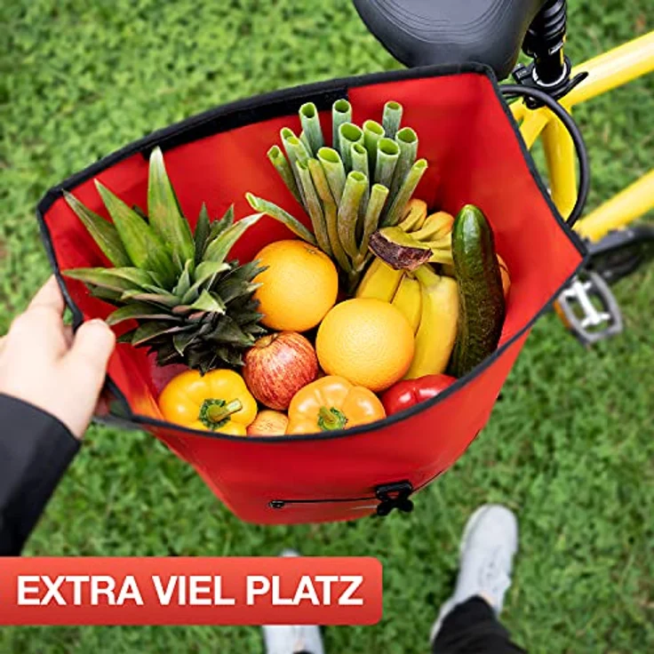 Valkental - Große & wasserdichte Gepäckträgertasche - 28L Füllvolumen - Fahrradtasche für Gepäckträger mit Reflektoren in Rot – Bild 4