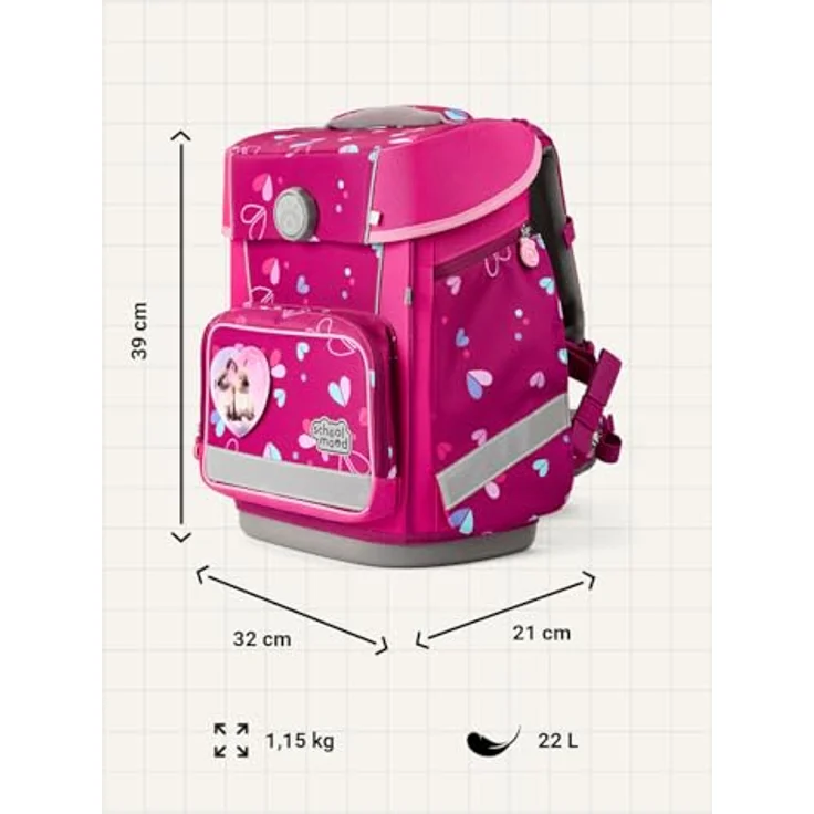 SCHOOL-MOOD Champion Maxx Pro Schulranzen-Set 6-teilig, höhenverstellbar, 22 L, ca. 1,1 kg, Design Klara (Häschen), ergonomisch, für Grundschule 1.–4. Klasse, Modell 2026 – Bild 4