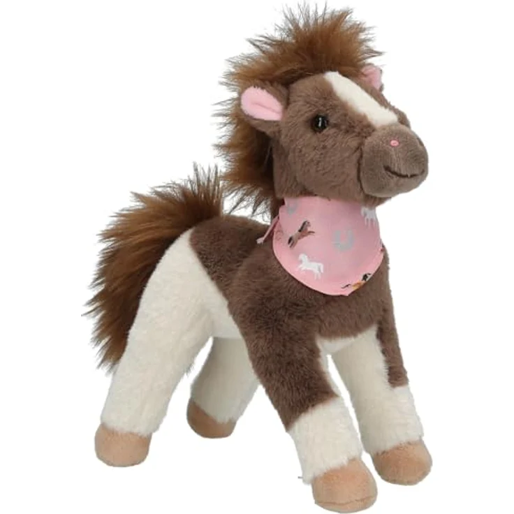 Depesche Miss Melody Plüschpferd, braun-weiß, 18 cm hoch, kuschelweich mit rosa Halstuch – Bild 1