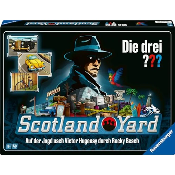 Ravensburger 24741 - Die DREI ??? Scotland Yard - Brettspiel für 2-6 Personen ab 8 Jahren mit Justus Jonas, Peter Shaw und Bob Andrews, spannendes Detektivabenteuer in Rocky Beach – Bild 2